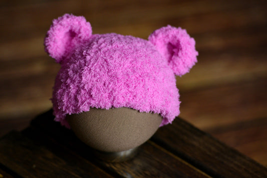 Teddy Bear Hat - Fuchsia-Newborn Photography Props