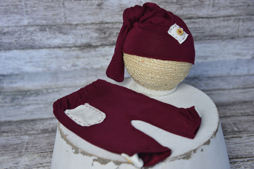 SET Basic Boy with Patch - Burgundy-Newborn Photography Props