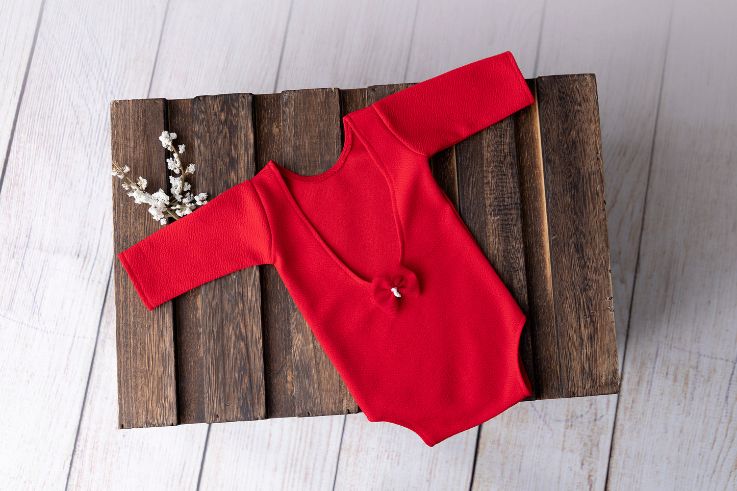Bodysuit with Bow - Textured - Red