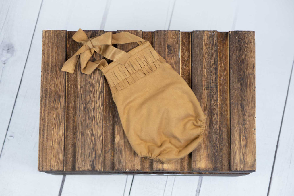 Bohemian Stitch Romper - Brown Suede