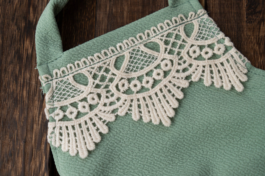 Bohemian Stitch Romper with Lace - Textured - Light Olive