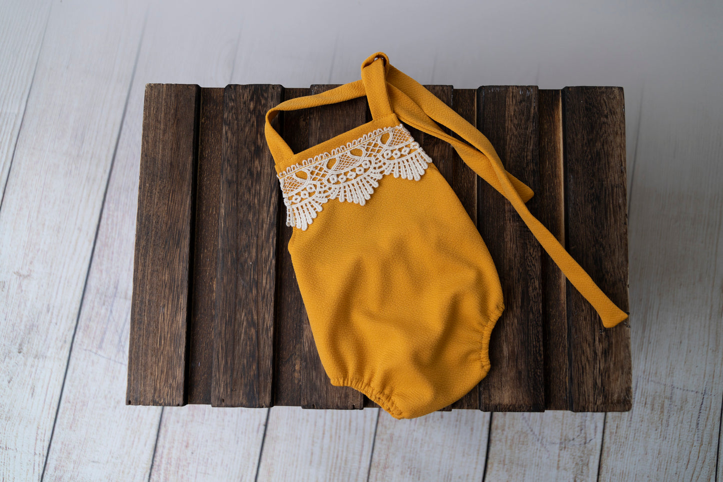 Bohemian Stitch Romper with Lace - Textured - Mustard
