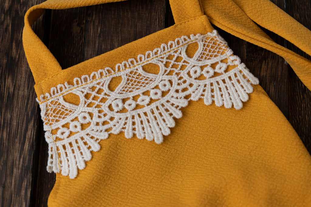 Bohemian Stitch Romper with Lace - Textured - Mustard