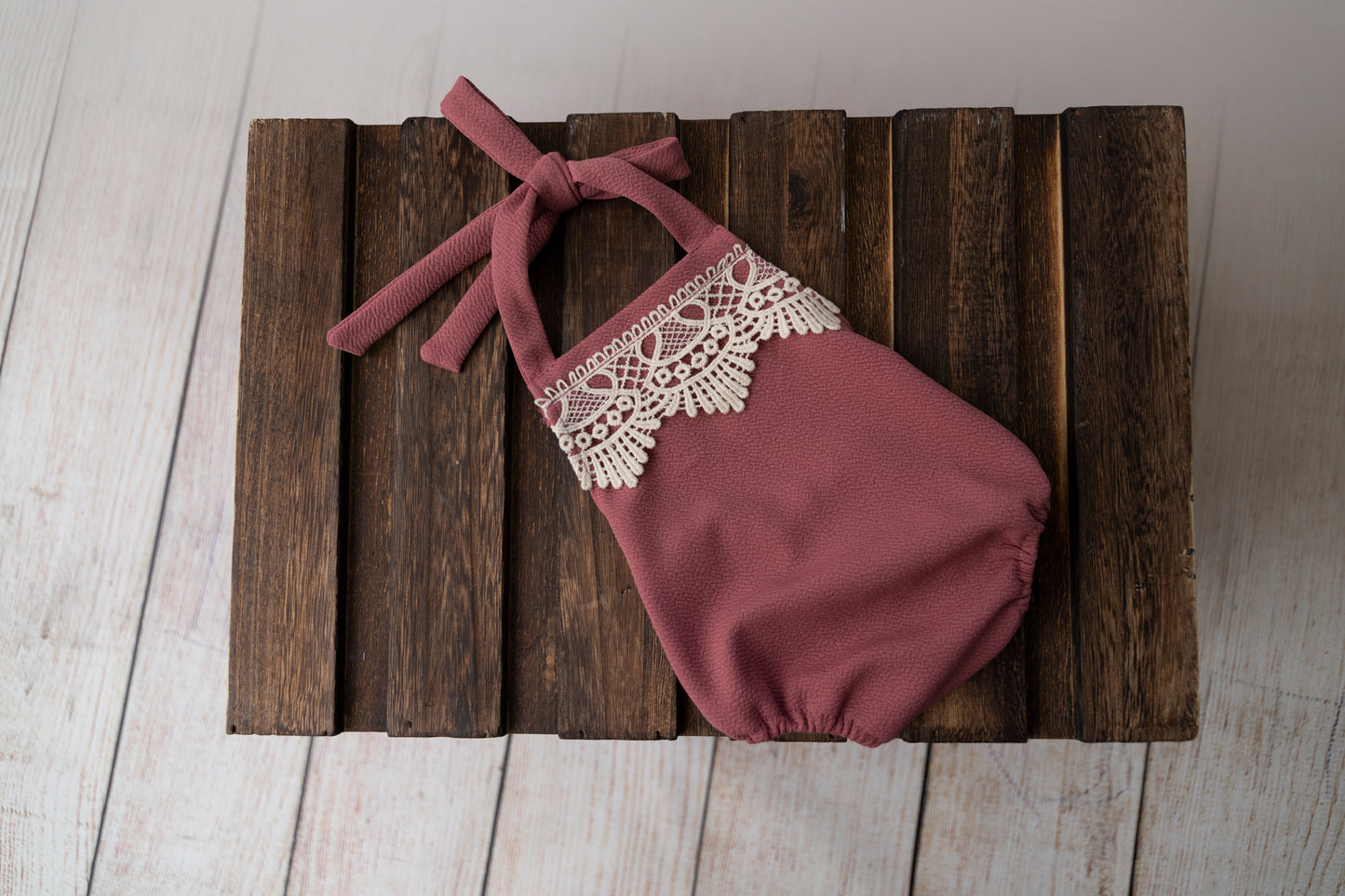 Bohemian Stitch Romper with Lace - Textured - Mauve