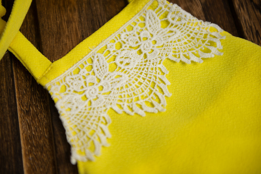 Bohemian Stitch Romper with Lace - Textured - Yellow
