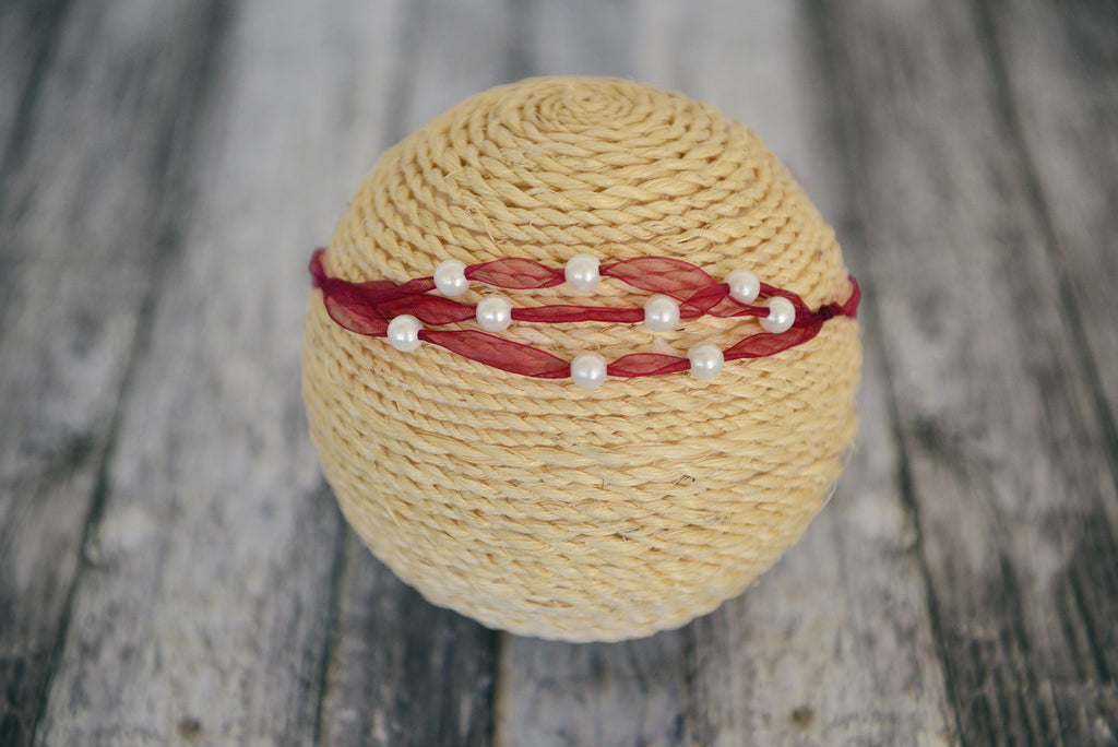 Beaded Ribbon Headband - Burgundy