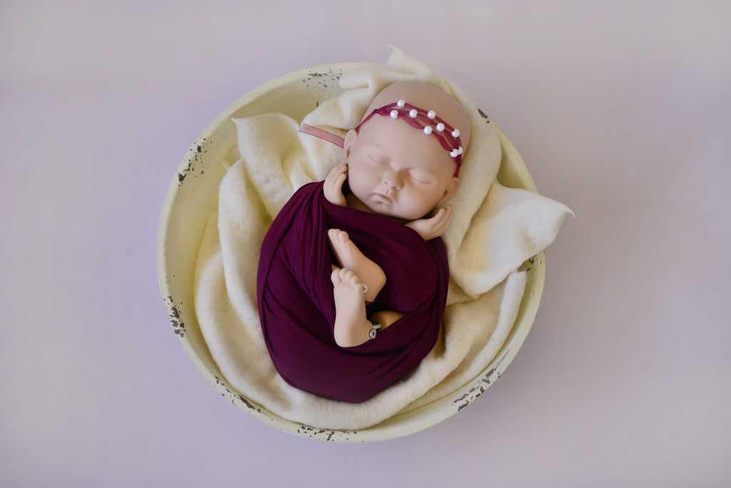 Beaded Ribbon Headband - Burgundy
