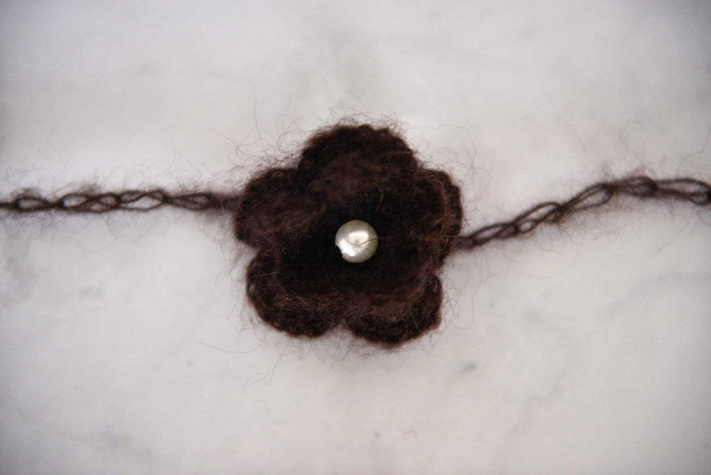 Mohair Flower Headband - Dark Brown