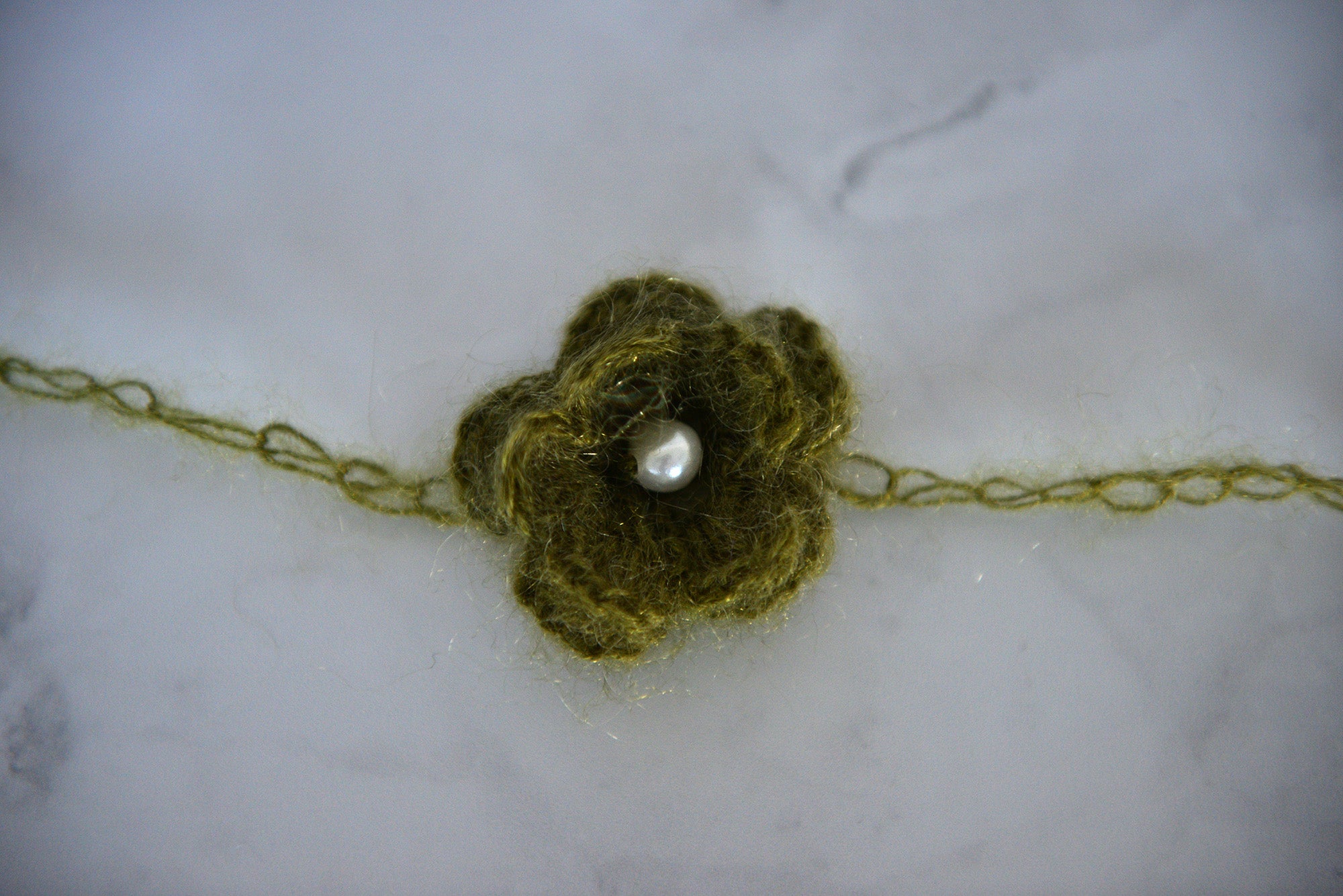 Mohair Flower Headband - Dark Olive