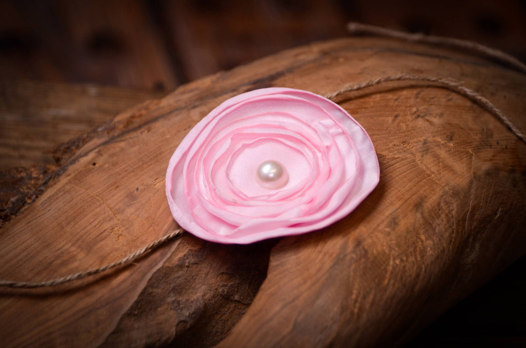 Satin Flower Headband - Pink-Newborn Photography Props