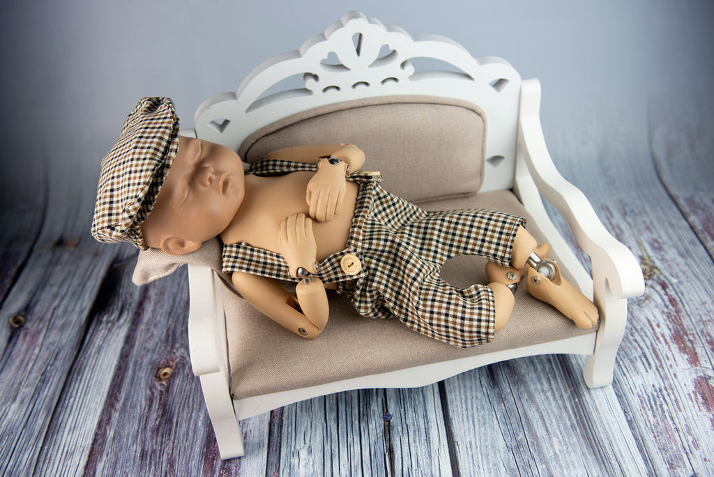 SET Dungarees & Newsboy Cap Checkered Pattern