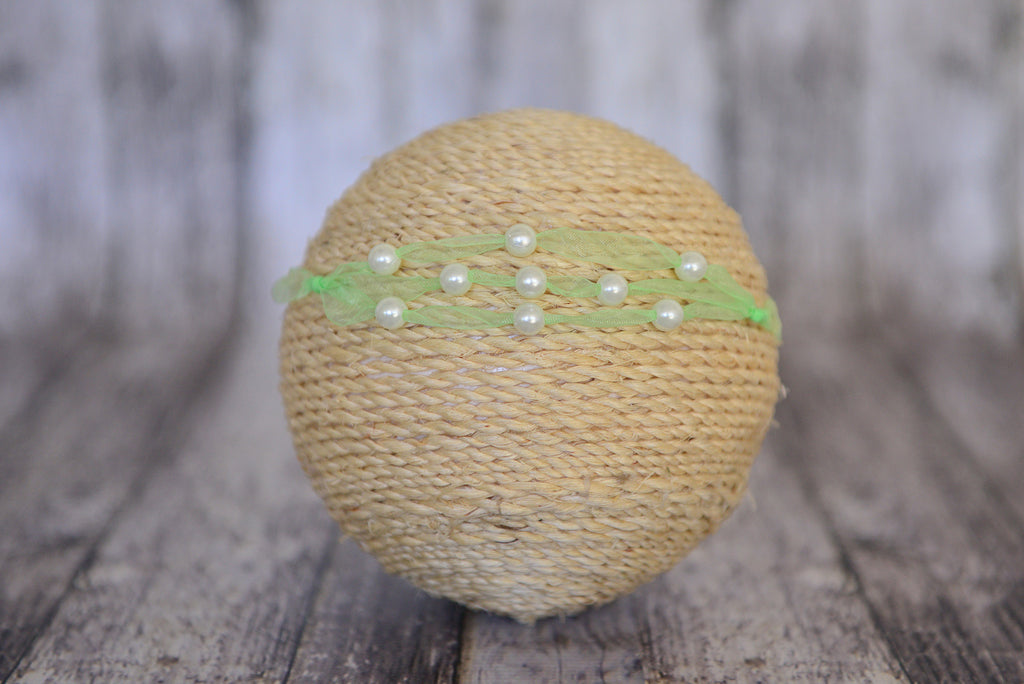 Beaded Ribbon Headband - Light Green