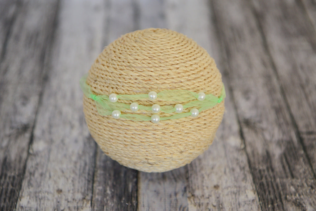 Beaded Ribbon Headband - Light Green