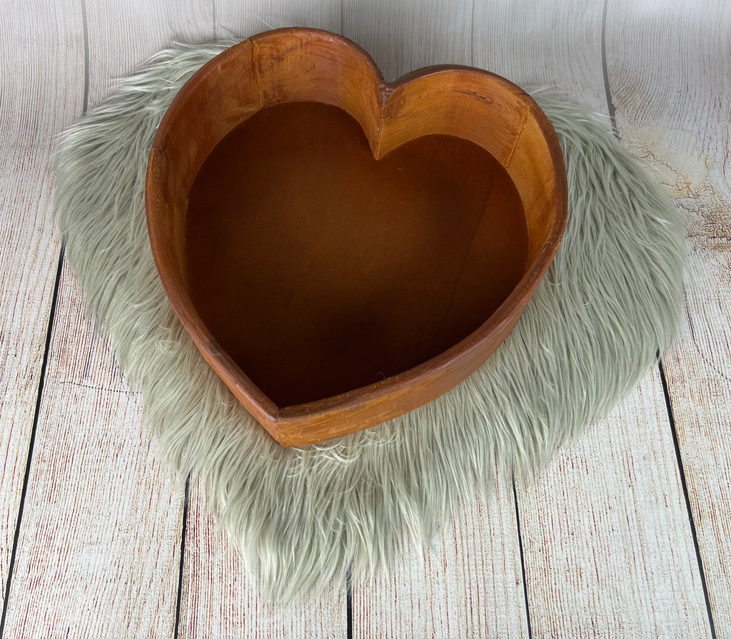 Mongolian Faux Fur - Heart Shaped - Stone