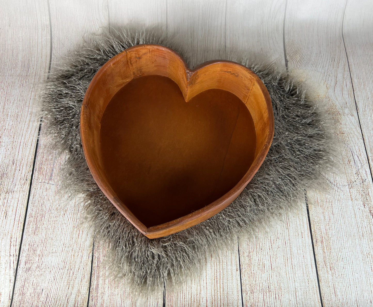 Mongolian Faux Fur - Heart Shaped - Nut