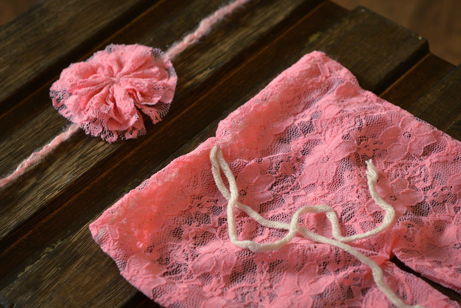 SET Lace Pants and Headband - Pink-Newborn Photography Props