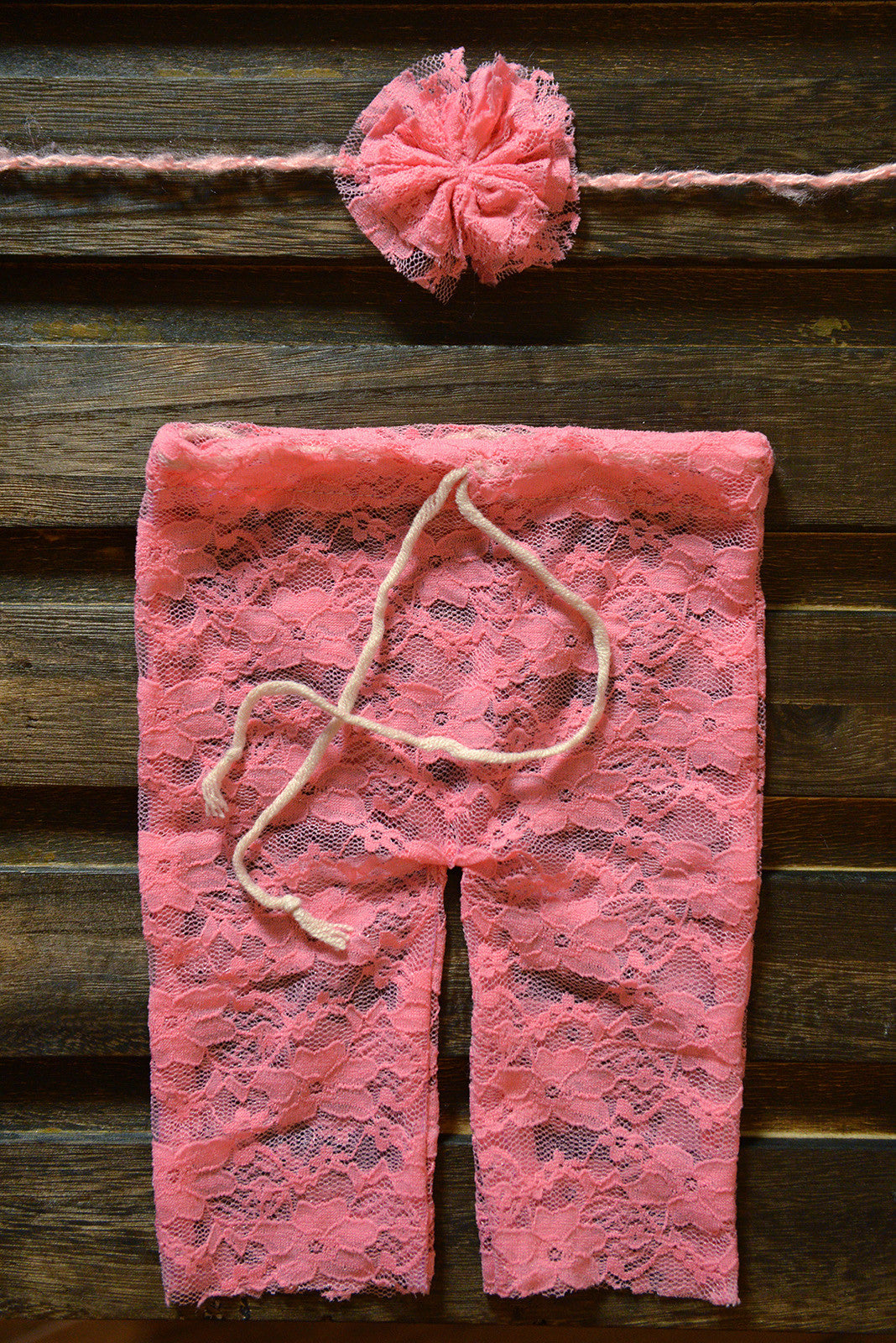 SET Lace Pants and Headband - Pink-Newborn Photography Props