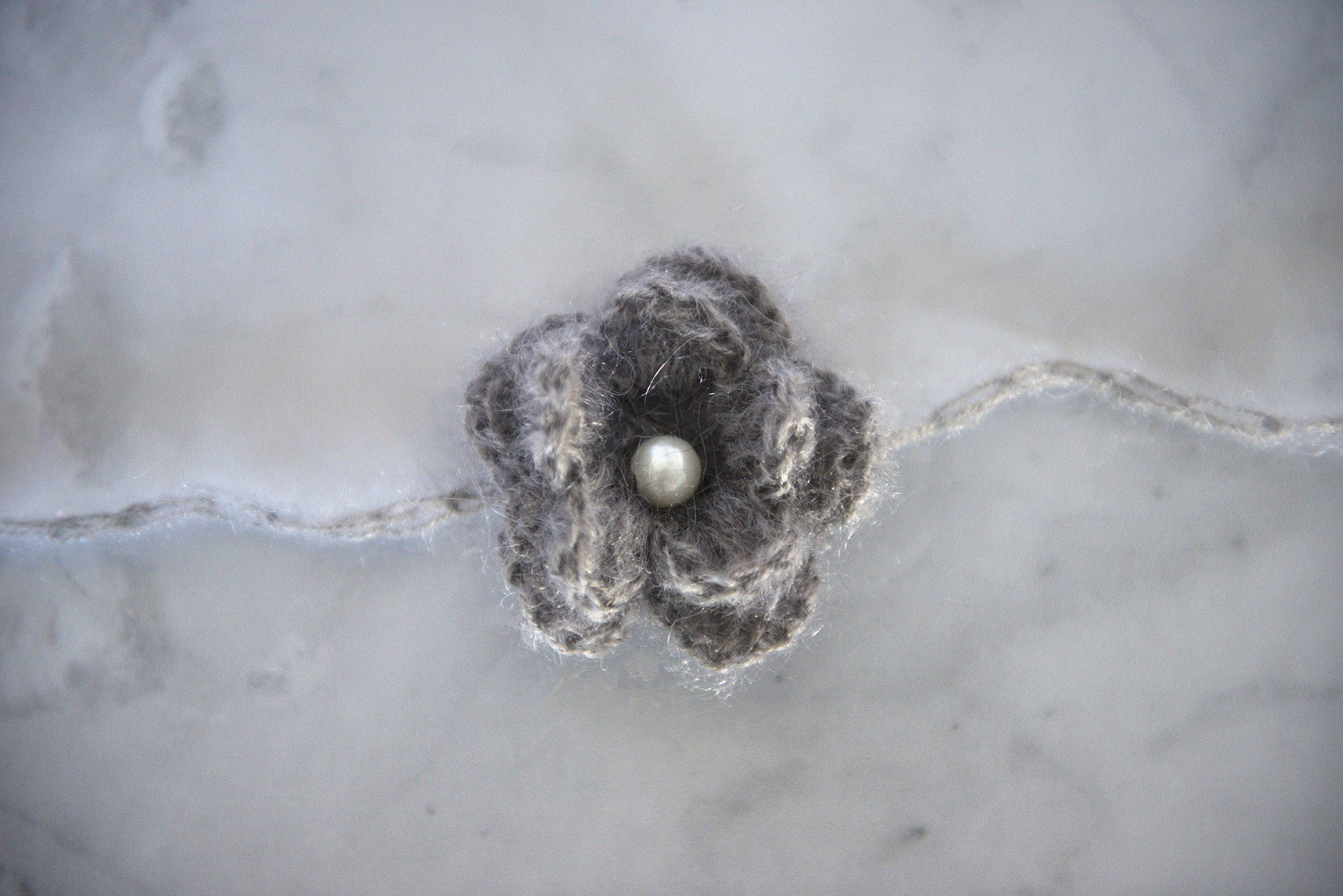 Mohair Flower Headband - Gray