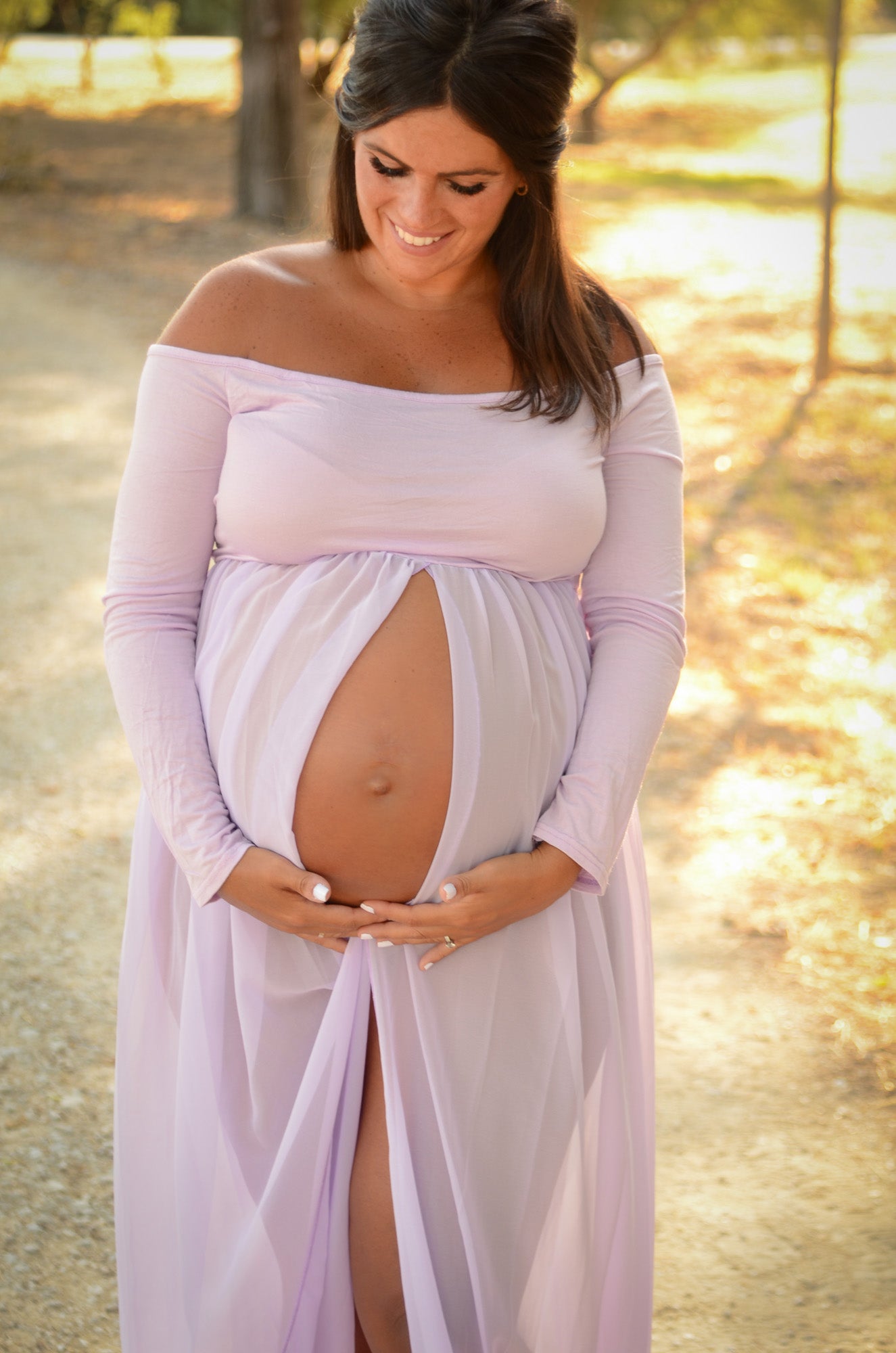 Smooth Long Sleeve and Chiffon Dress - Open Belly White Smooth Long Sleeve and Chiffon Dress - Open Belly White