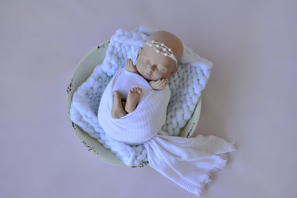 Beaded Ribbon Headband - White