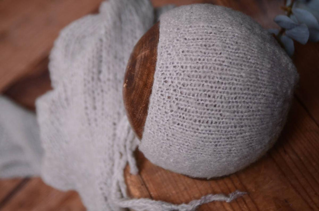 SET Smooth Mohair Bonnet and Wrap - Silver