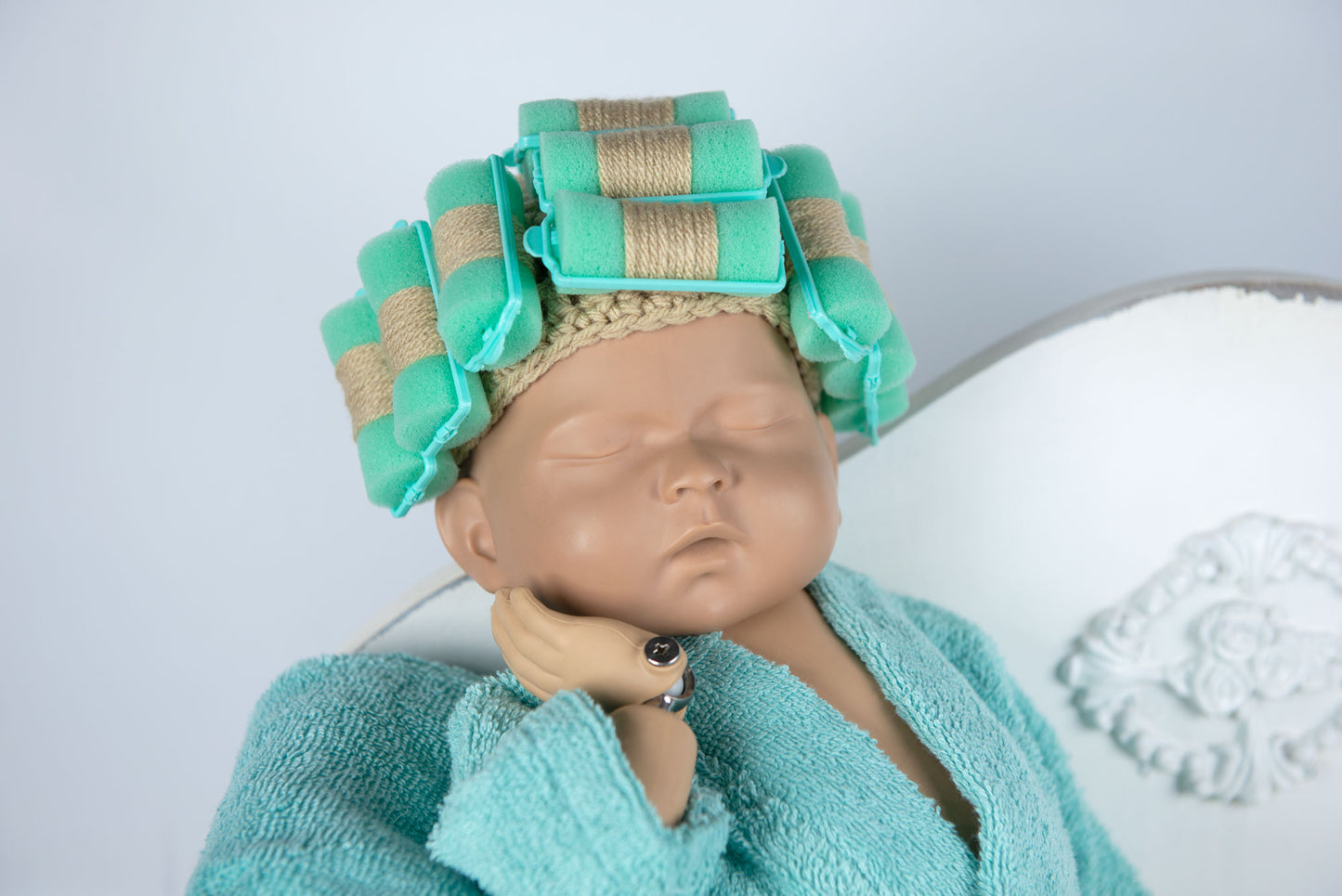 Newborn Curlers Wig - Green/Light Hair
