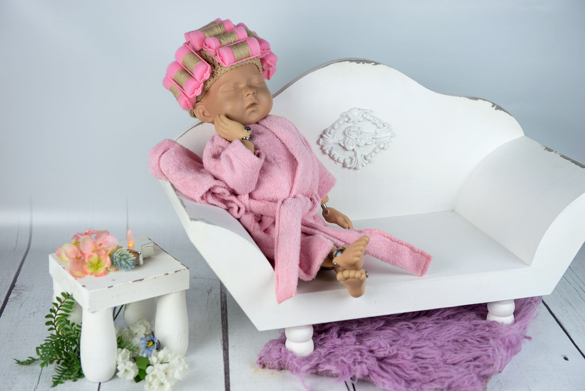 Newborn Curlers Wig - Pink/Light Hair