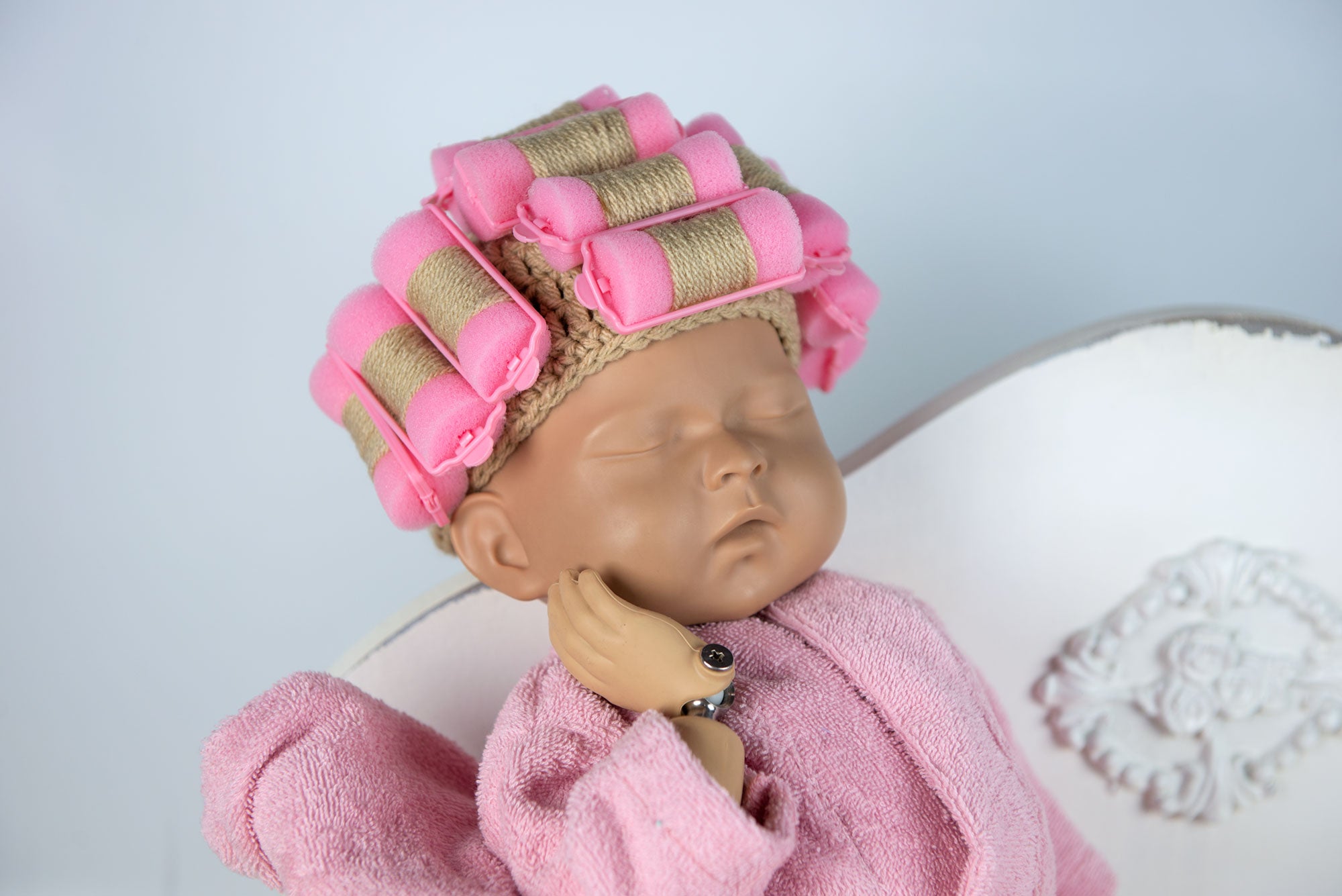 Newborn Curlers Wig - Pink/Light Hair