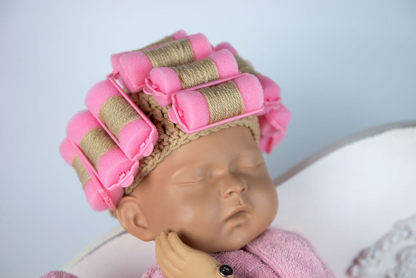 Newborn Curlers Wig - Pink/Light Hair
