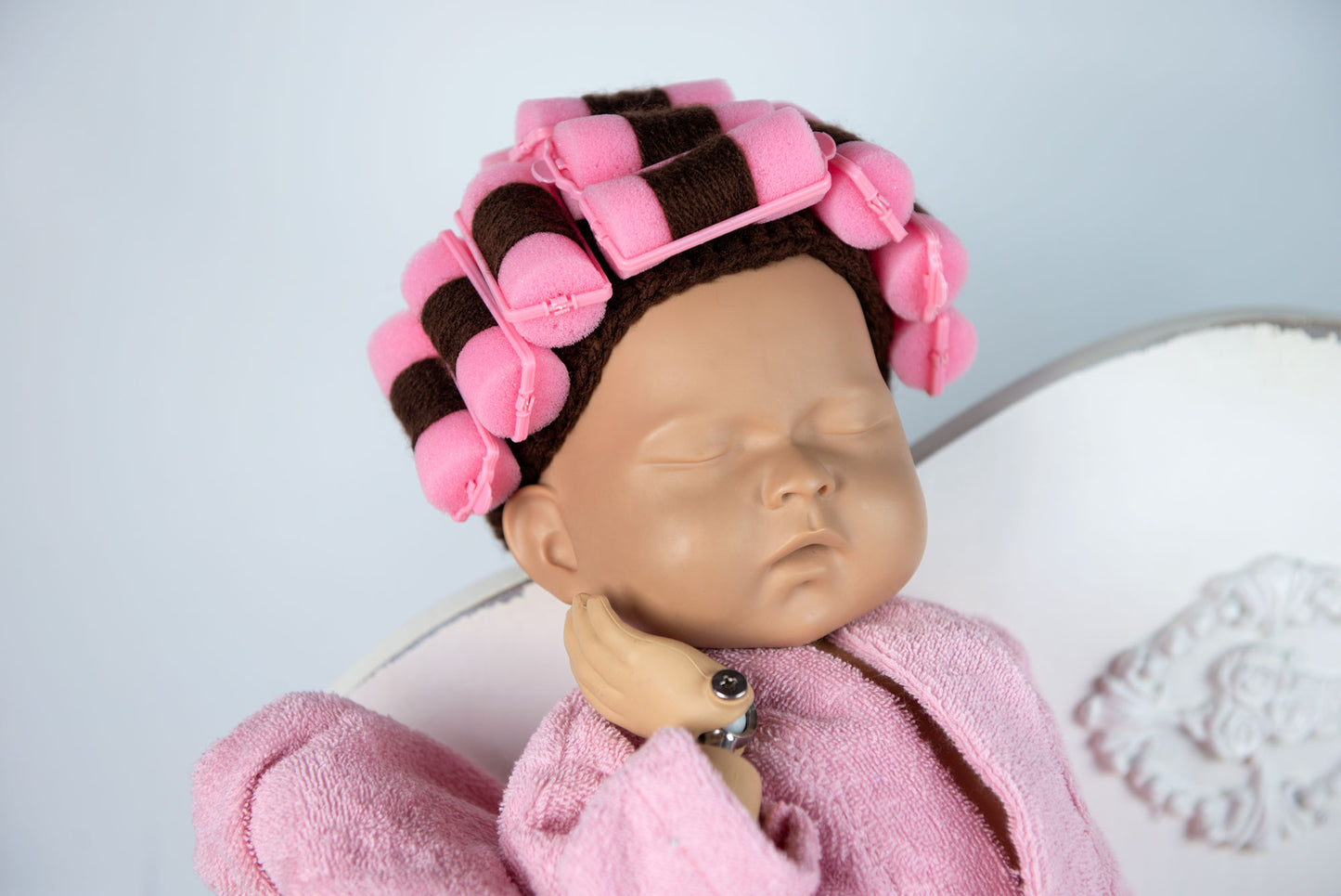 Newborn Curlers Wig - Pink/Dark Hair