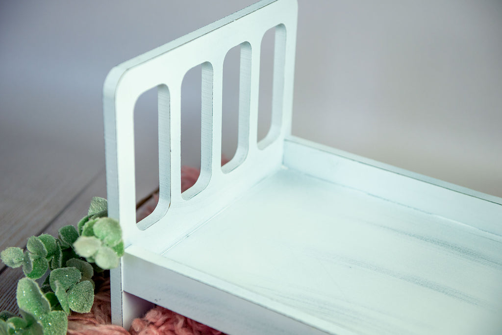 Rustic Bed - Straight Headboard with Curved Spindles - White