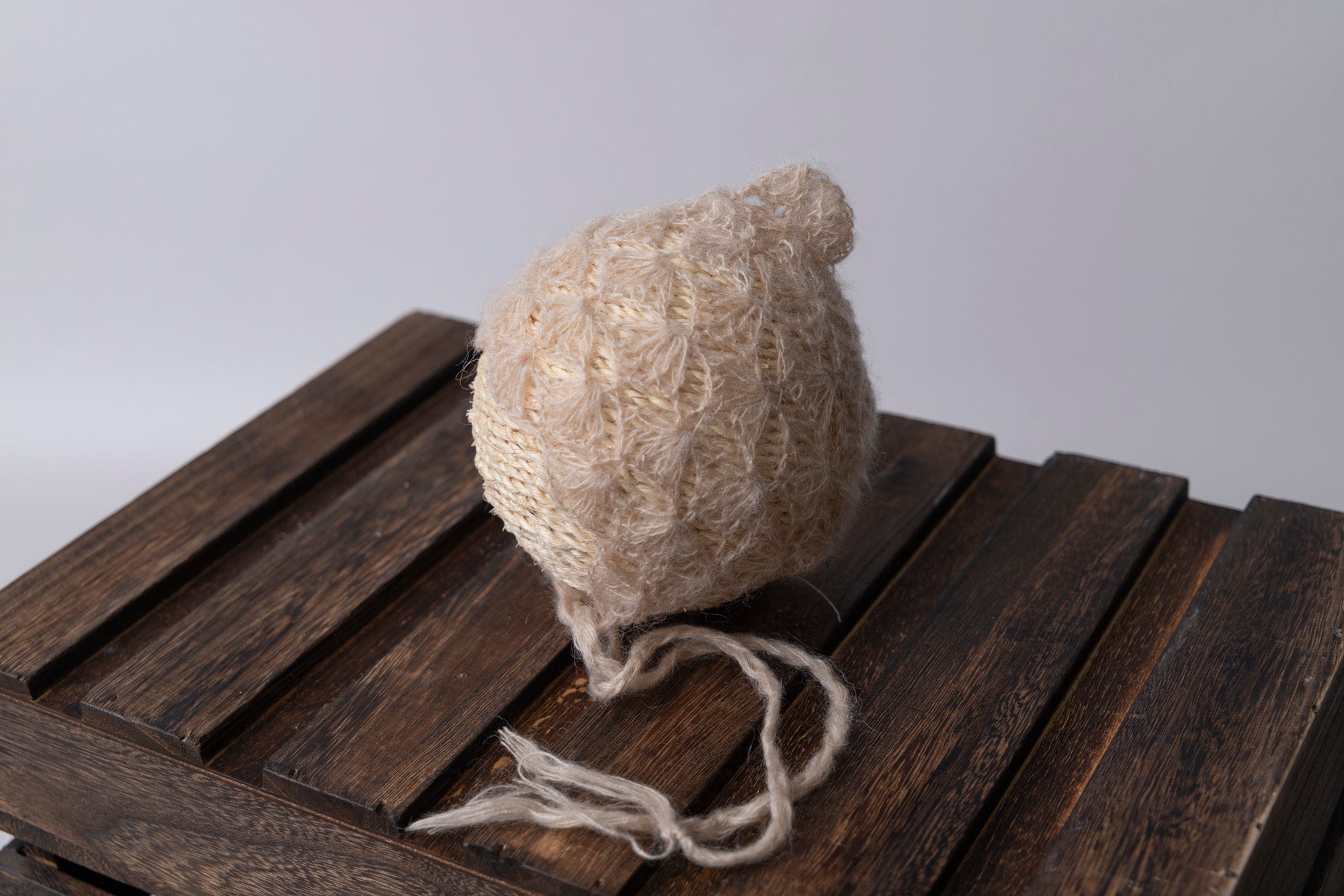 Ornate Pointy Mohair Bonnet - Beige