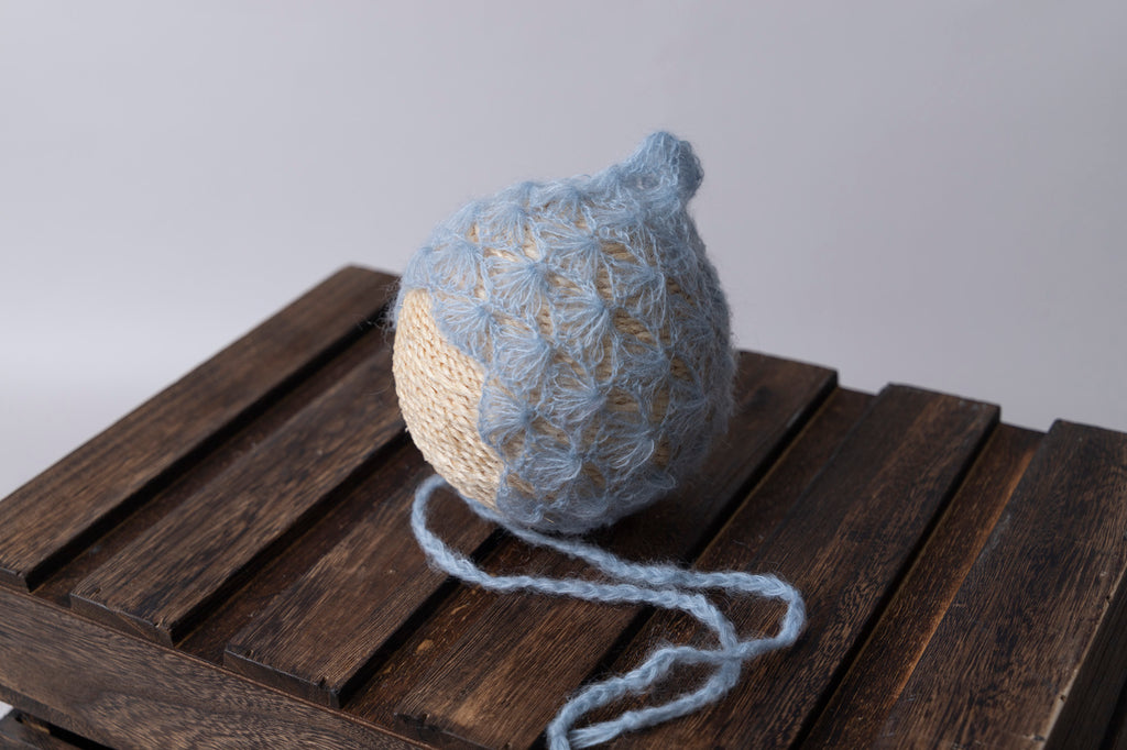 Ornate Pointy Mohair Bonnet - Cloud