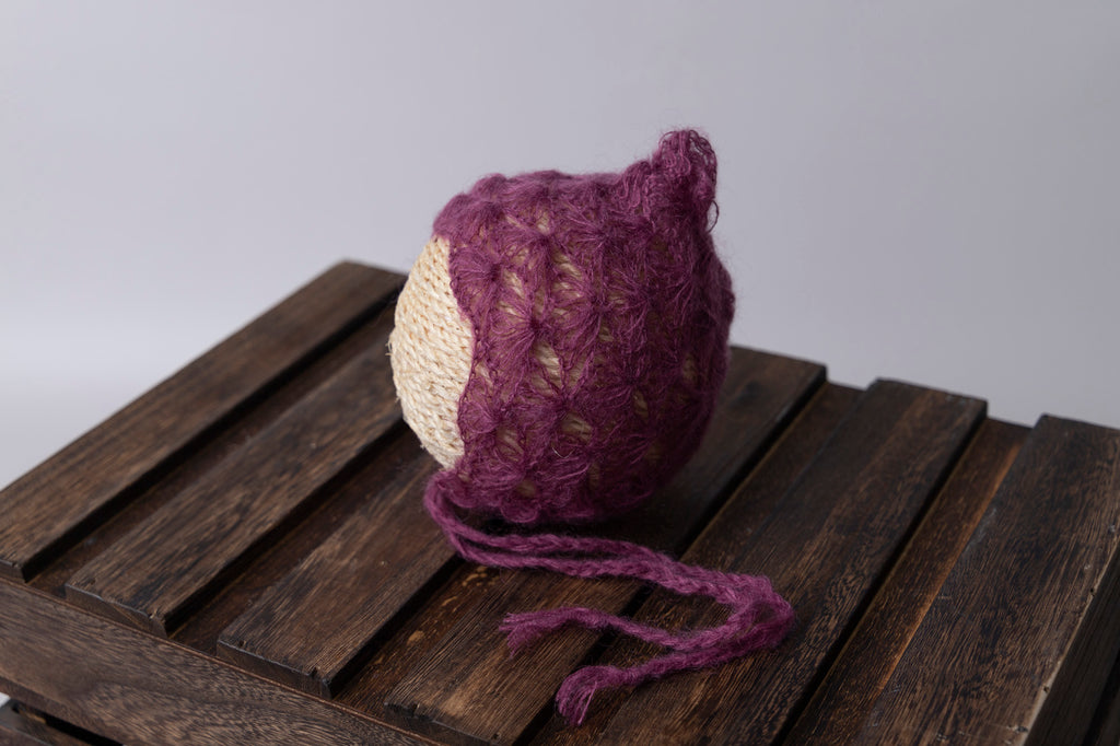 Ornate Pointy Mohair Bonnet - Mauve