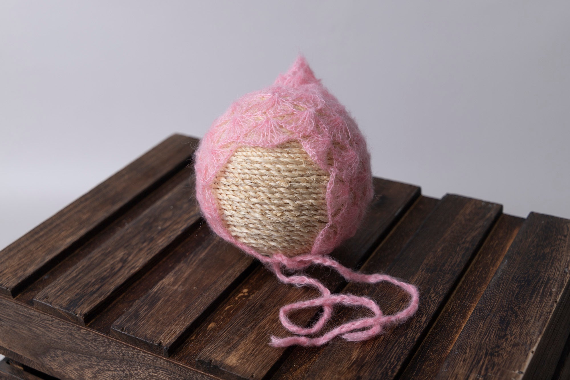 Ornate Pointy Mohair Bonnet - Pink