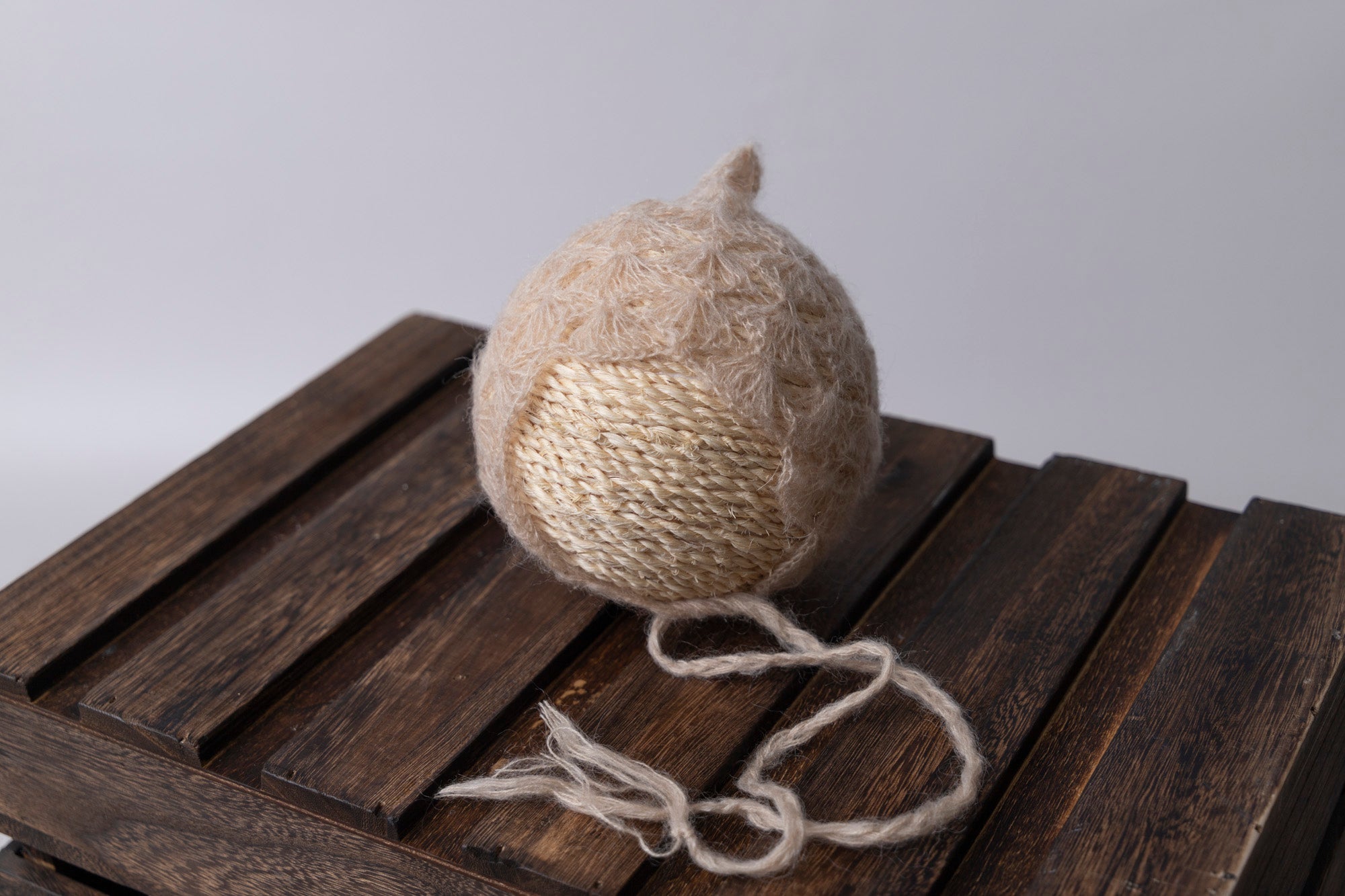 Ornate Pointy Mohair Bonnet - Beige