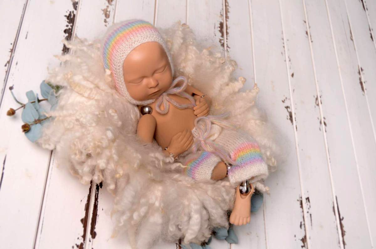 SET Mohair Pants and Adjustable Bonnet - Rainbow-Newborn Photography Props