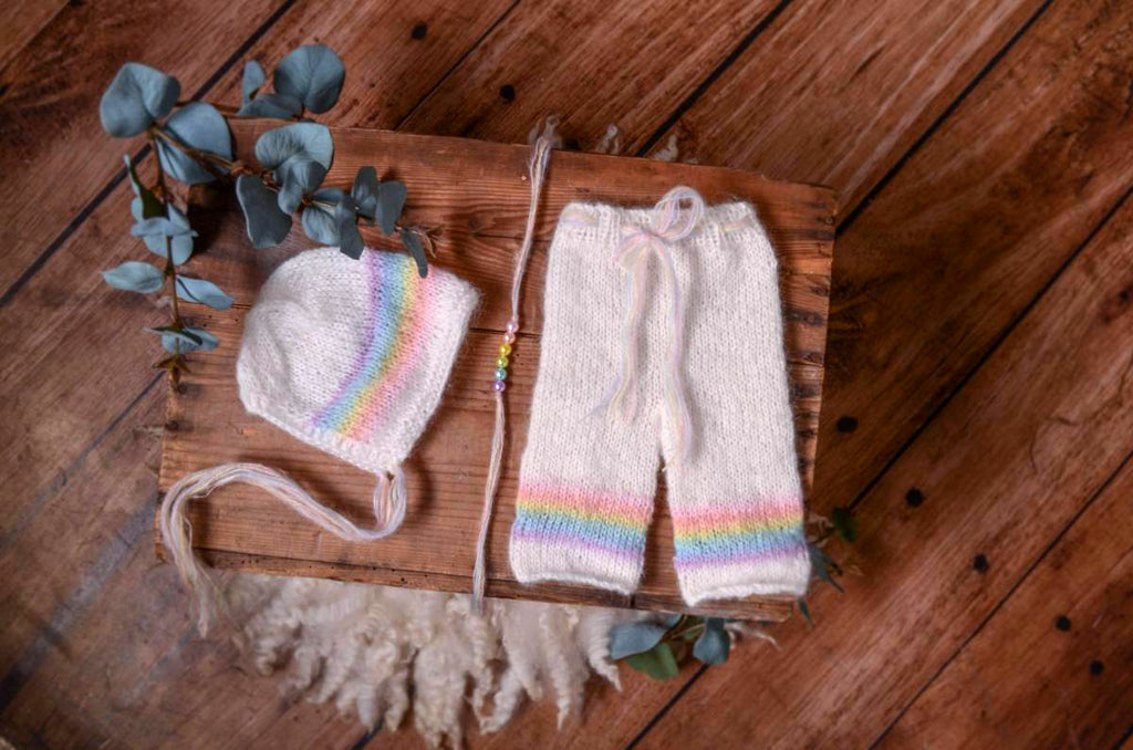 SET Mohair Pants and Adjustable Bonnet - Rainbow-Newborn Photography Props