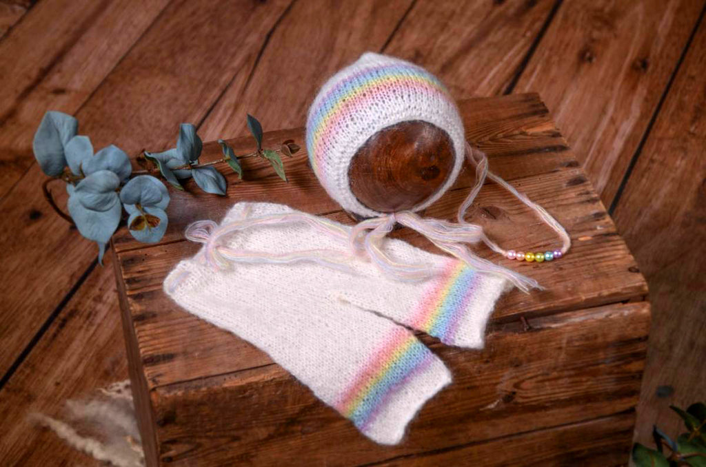 SET Mohair Pants and Adjustable Bonnet - Rainbow-Newborn Photography Props