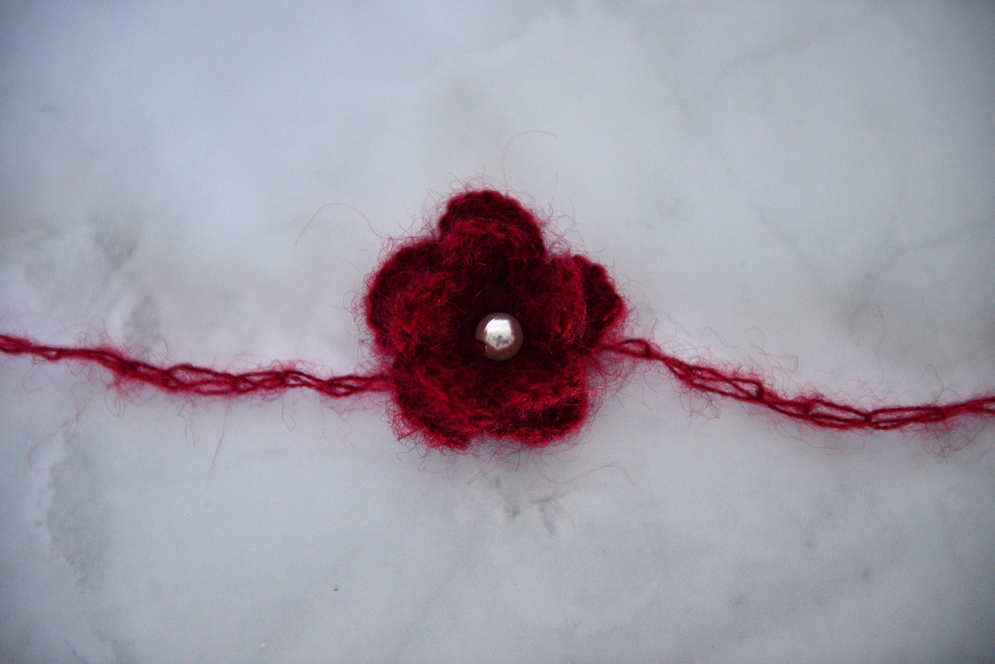 Mohair Flower Headband - Red Wine