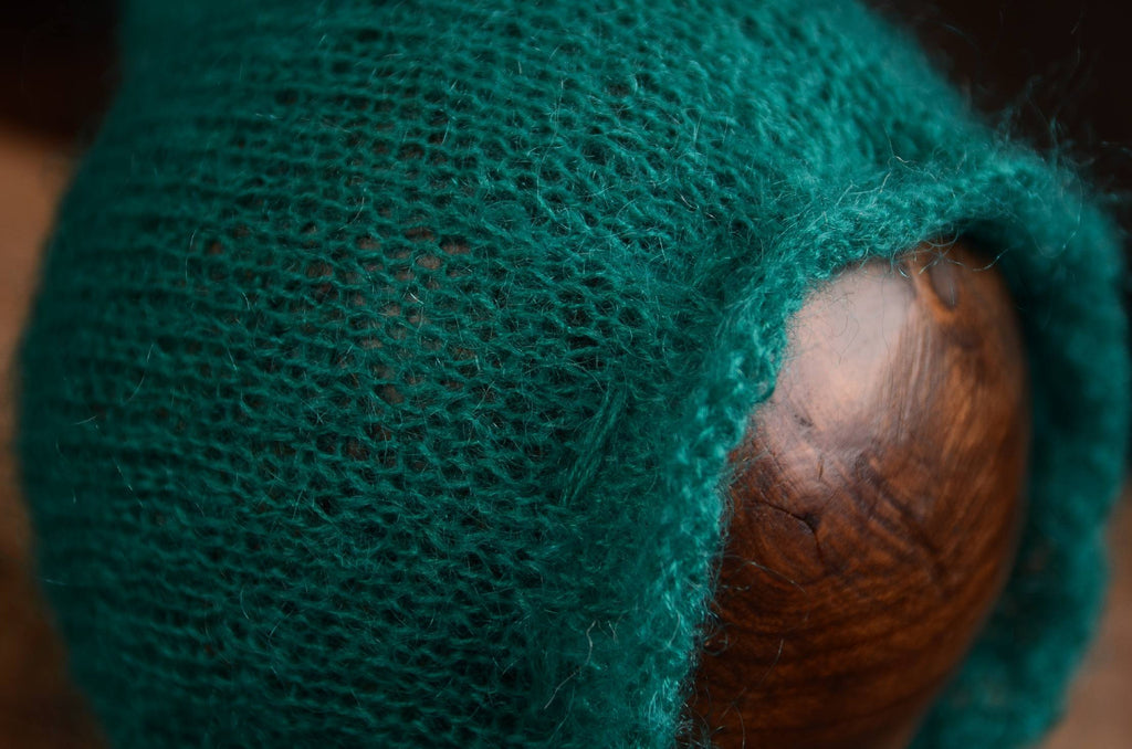 Adjustable Pointy Mohair Bonnet - Peacock Green-Newborn Photography Props