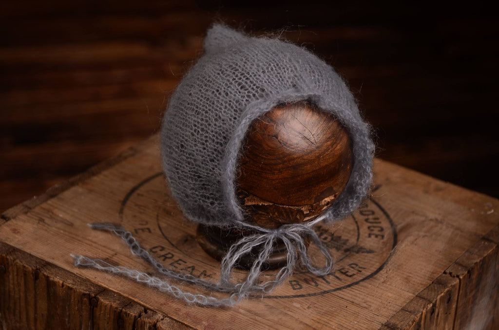 Adjustable Pointy Mohair Bonnet - Silver-Newborn Photography Props
