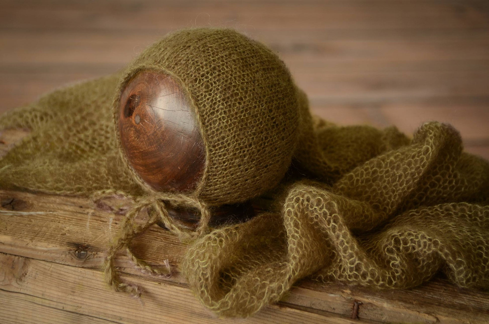 SET Mohair Knit Baby Wrap and Bonnet - Olive-Newborn Photography Props