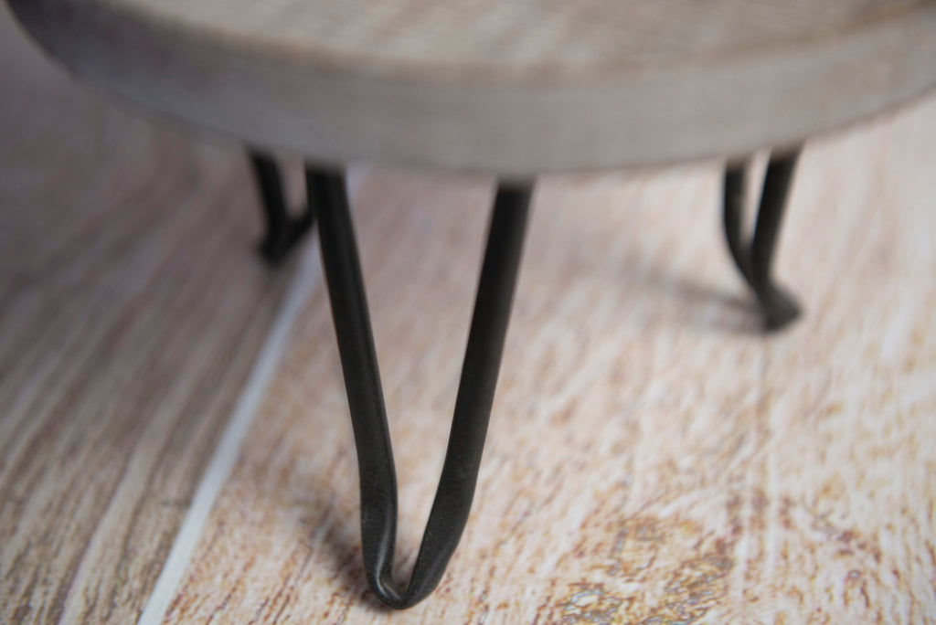 Modern Round End Table - White Washed Gray