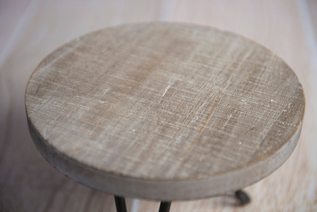 Modern Round End Table - White Washed Gray