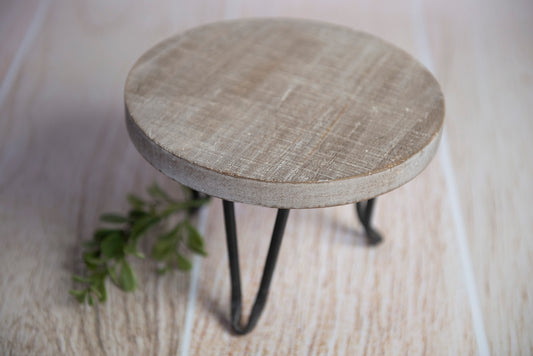 Modern Round End Table - White Washed Gray
