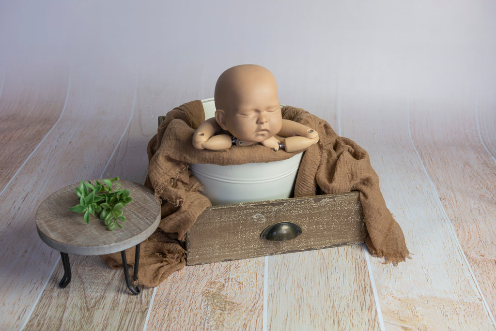 Modern Round End Table - White Washed Gray