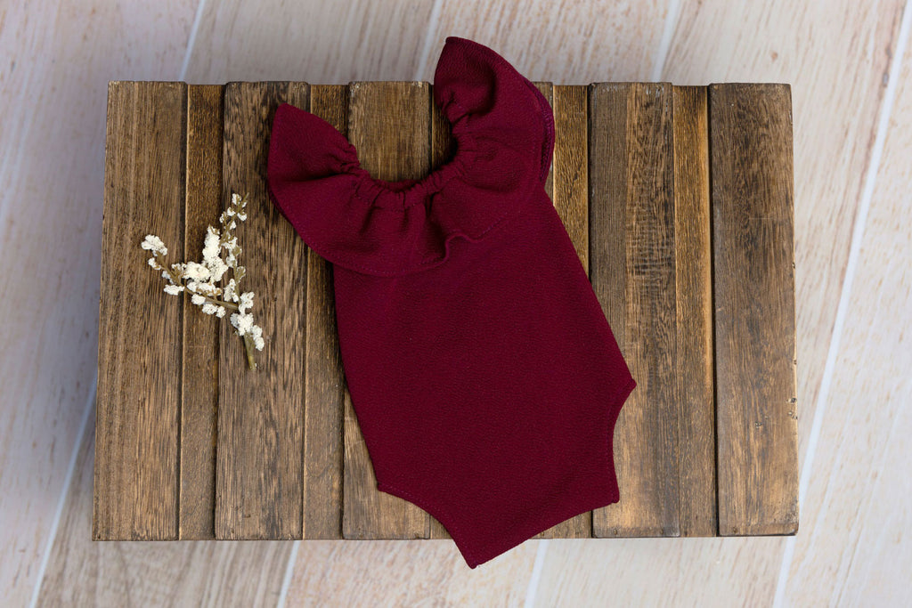 Ruffled Sleeveless Bodysuit - Textured - Burgundy