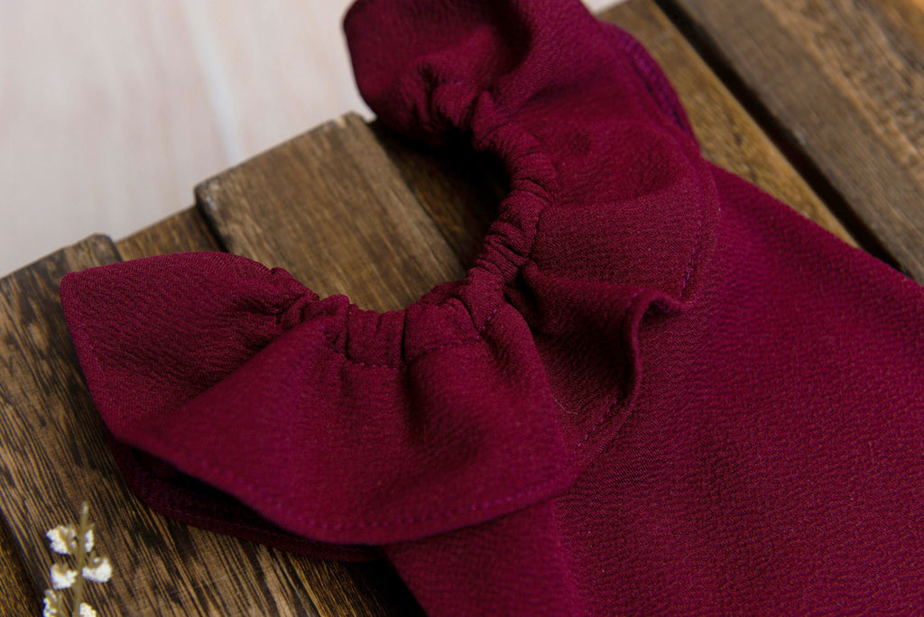 Ruffled Sleeveless Bodysuit - Textured - Burgundy