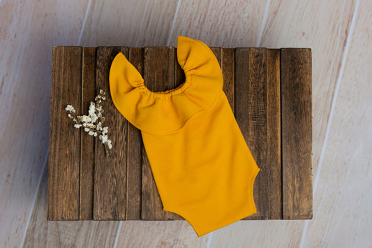 Ruffled Sleeveless Bodysuit - Textured - Mustard